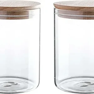 A screw wooden jar features a wooden body with a screw-on lid, offering a secure and stylish way to store small items or food.